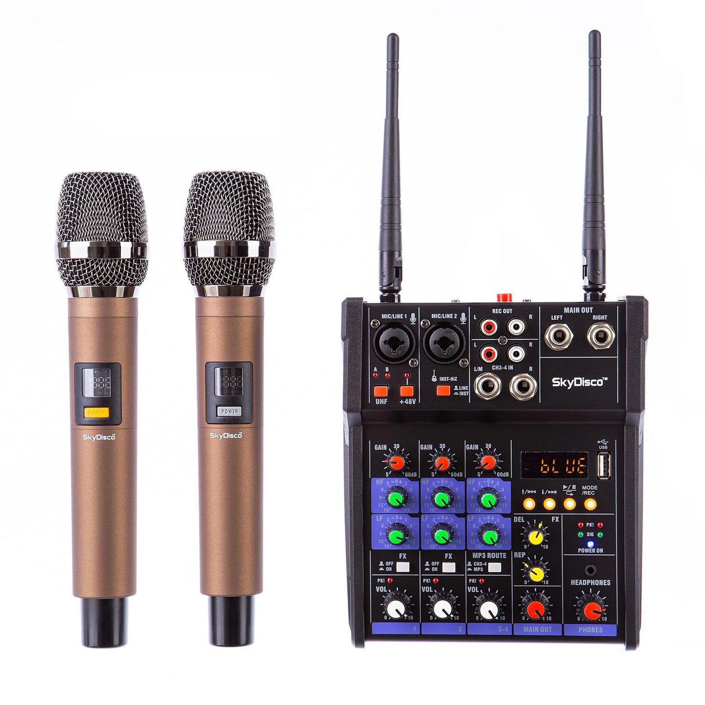 SkyDisco UM-200 Bluetooth Wireless Microphones and Mixer for Online Karaoke