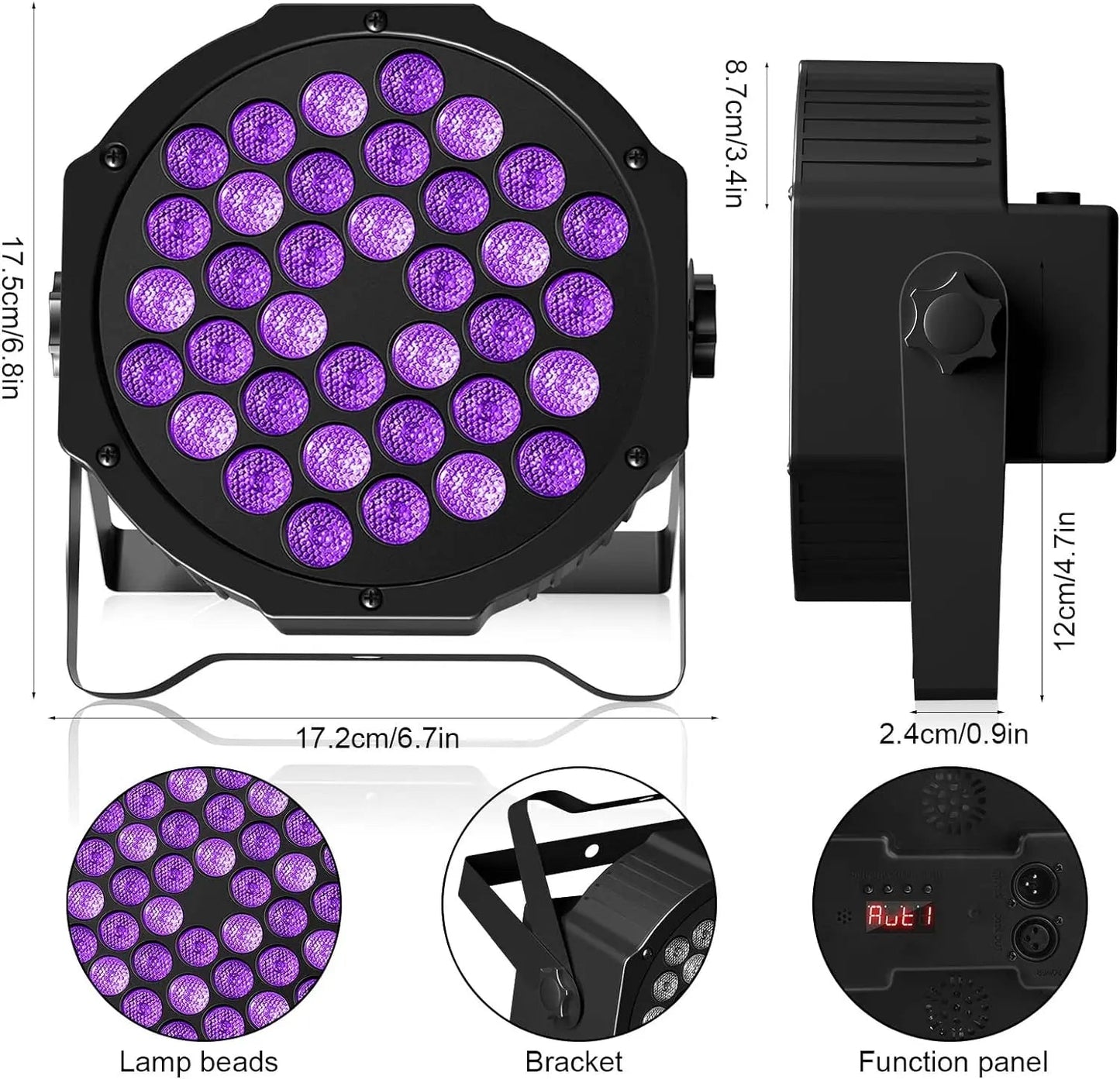 SkyDisco® LED PAR UV Black Lights 36x2W Remote and DMX Controlled 